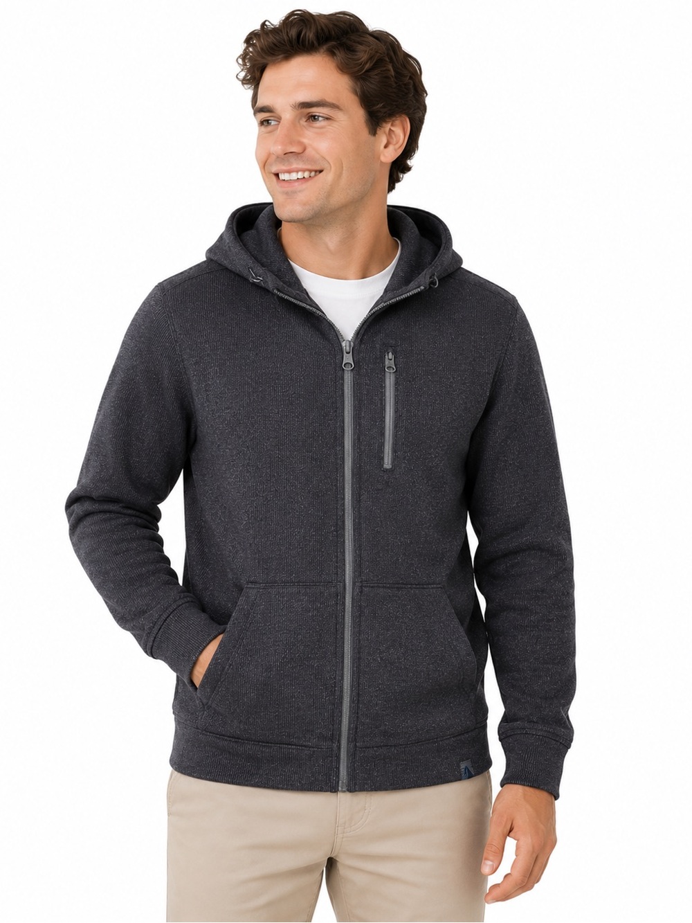 L.L. Bean Men's Dark Charcoal Zip-Up wool blend Hoodie